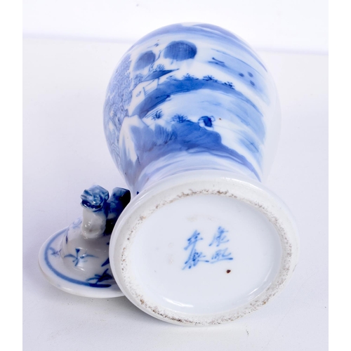 3140 - A late 19th Century Chinese porcelain blue and white Baluster vase and cover, decorated with a lands... 