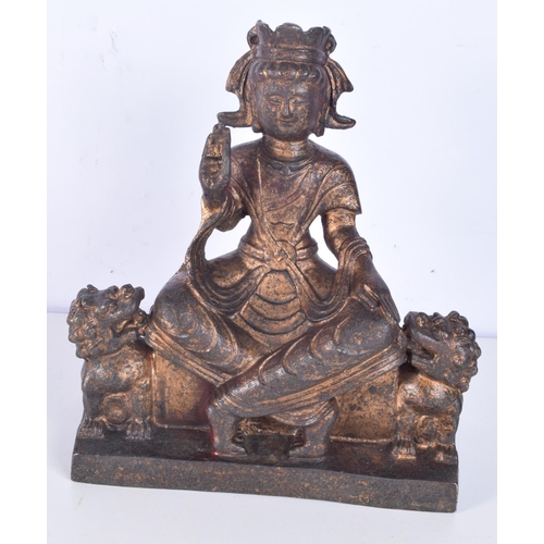 3158 - A Chinese Tibetan gilded metal seated Buddha. 23 x 19cm.