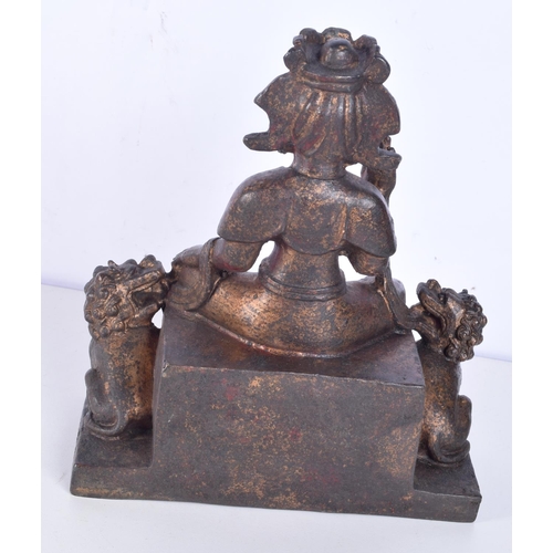 3158 - A Chinese Tibetan gilded metal seated Buddha. 23 x 19cm.