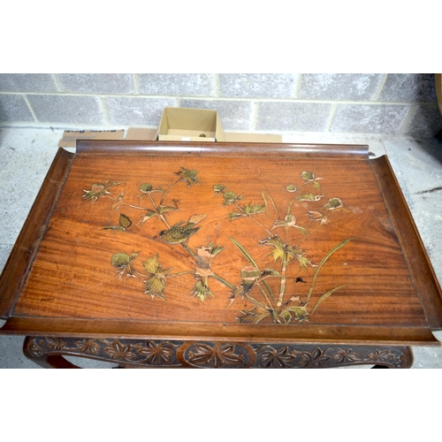 3706 - AN AESTHETIC MOVEMENT LACQUERED TABLE decorated with birds and foliage. 77 cm x 80 cm x 49 cm.