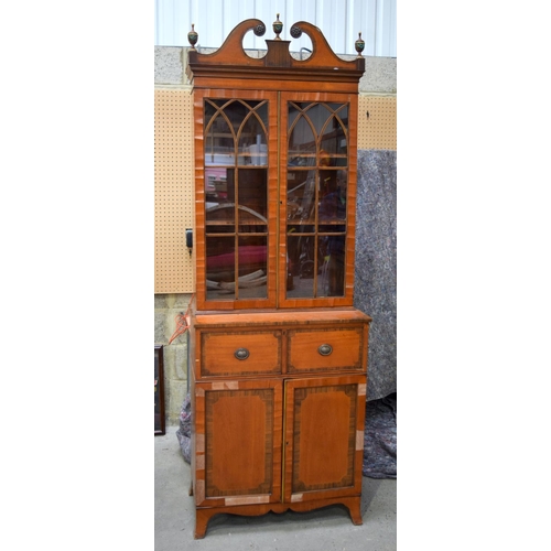 3707 - A LARGE EDWARDIAN SHERATON REVIVAL GLASS FRONTED SECRETAIRE BOOKCASE. 233 cm x 79 cm x 43 cm.