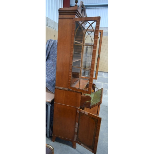 3707 - A LARGE EDWARDIAN SHERATON REVIVAL GLASS FRONTED SECRETAIRE BOOKCASE. 233 cm x 79 cm x 43 cm.