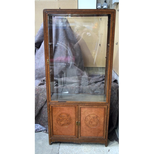 3708 - A large Antique Chinese Walnut Burr veneer framed glass display cabinet 178 x 82 x 31 cm.