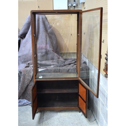 3708 - A large Antique Chinese Walnut Burr veneer framed glass display cabinet 178 x 82 x 31 cm.