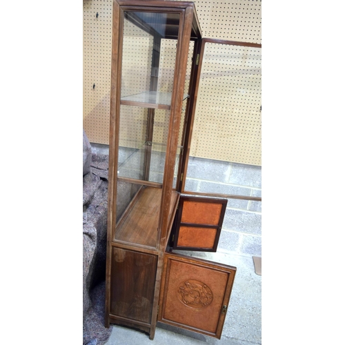 3708 - A large Antique Chinese Walnut Burr veneer framed glass display cabinet 178 x 82 x 31 cm.