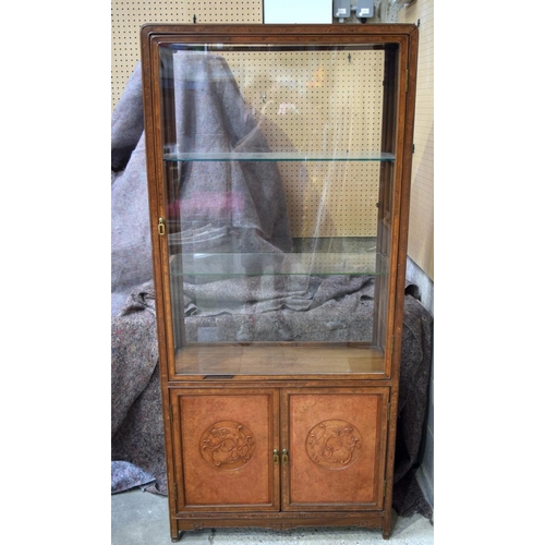 3708 - A large Antique Chinese Walnut Burr veneer framed glass display cabinet 178 x 82 x 31 cm.