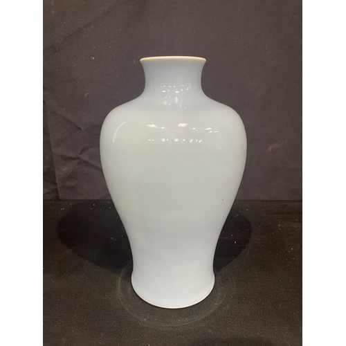 3712 - A LATE 19TH CENTURY CHINESE BLUE CELESTE MONOCHROME MEIPING VASE Late Qing. 24 cm high.