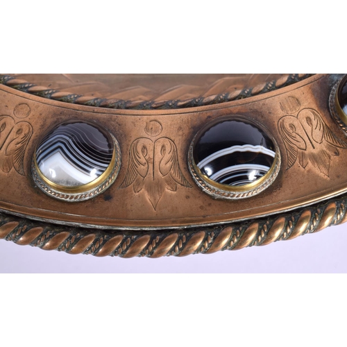 14 - A LOVELY LARGE 19TH CENTURY EUROPEAN AGATE MOUNTED BRONZE TAZZA decorated with foliage. 28 cm x 10 c... 