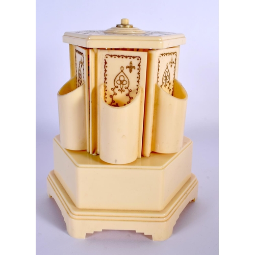 18 - THREE NOVELTY VINTAGE MUSIC BOXES one formed as a decanter. Largest 30 cm high. (3)