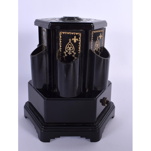 18 - THREE NOVELTY VINTAGE MUSIC BOXES one formed as a decanter. Largest 30 cm high. (3)