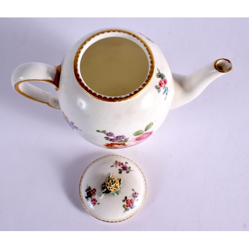 246 - 18TH CENTURY SEVRES TEAPOT AND COVER PAINTED WITH FLOWER SPRIG AND SPRAYS DATE MARK FOR 1769. 11cm H... 