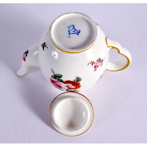 246 - 18TH CENTURY SEVRES TEAPOT AND COVER PAINTED WITH FLOWER SPRIG AND SPRAYS DATE MARK FOR 1769. 11cm H... 