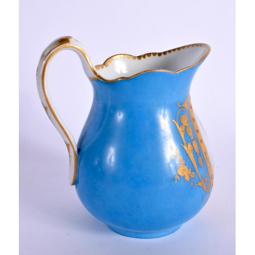 250 - 19TH CENTURY SEVRES STYLE JUG PAINTED WITH A LADY IN GILDED CARTOUCHE. 11cm High