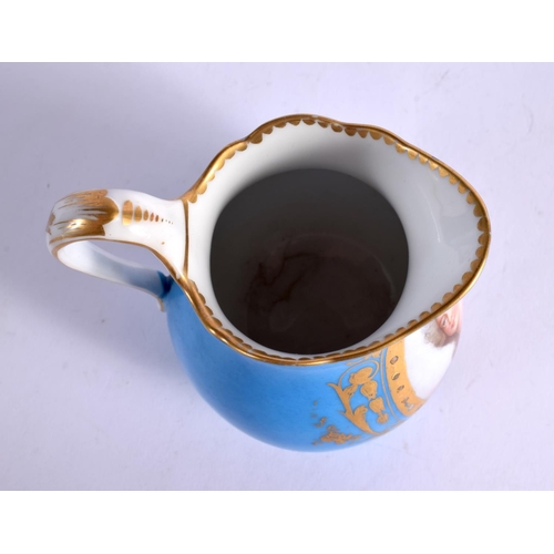 250 - 19TH CENTURY SEVRES STYLE JUG PAINTED WITH A LADY IN GILDED CARTOUCHE. 11cm High