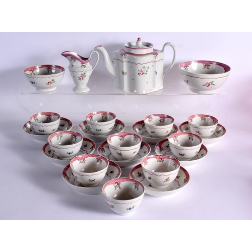 252 - LATE 18TH CENTURY NEW HALL TEA SERVICE  PAINTED CHINESE EXPORT STYLE WITH PATTERN `173'  COMPRISING;... 