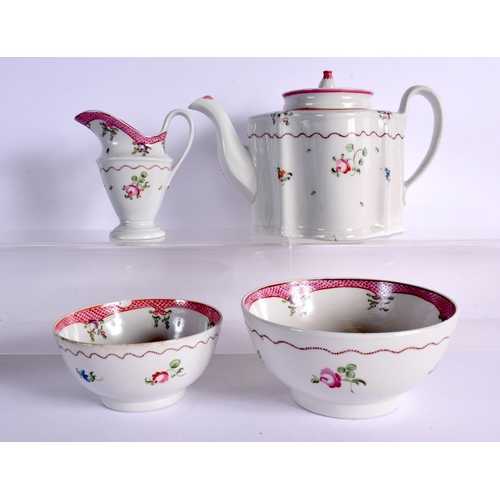 252 - LATE 18TH CENTURY NEW HALL TEA SERVICE  PAINTED CHINESE EXPORT STYLE WITH PATTERN `173'  COMPRISING;... 