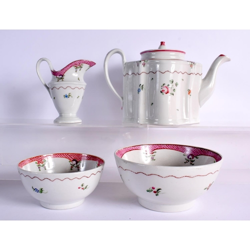 252 - LATE 18TH CENTURY NEW HALL TEA SERVICE  PAINTED CHINESE EXPORT STYLE WITH PATTERN `173'  COMPRISING;... 