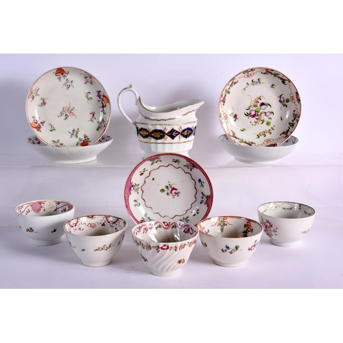 255 - 18TH CENTURY NEW HALL JUG AND 5 NEW HALL CHINESE EXPORT STYLE  TEABOWLS AND SAUCERS. Jug 12.5cm High... 