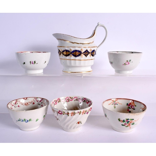255 - 18TH CENTURY NEW HALL JUG AND 5 NEW HALL CHINESE EXPORT STYLE  TEABOWLS AND SAUCERS. Jug 12.5cm High... 