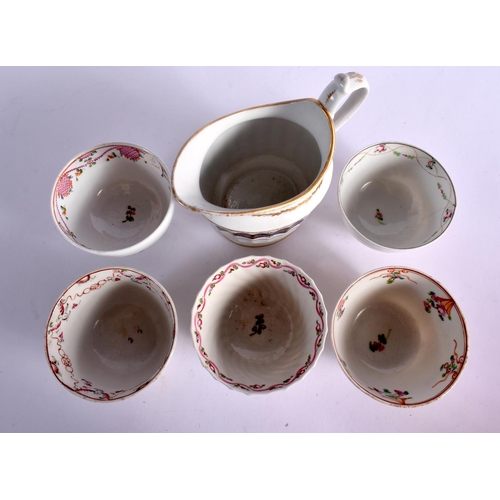 255 - 18TH CENTURY NEW HALL JUG AND 5 NEW HALL CHINESE EXPORT STYLE  TEABOWLS AND SAUCERS. Jug 12.5cm High... 
