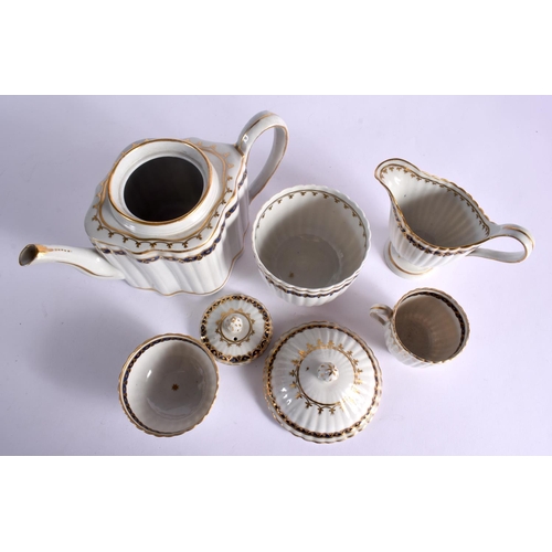 256 - LATE 18TH CENTURY NEW HALL FLUTED PART TEA SERVICE  PAINTED IN BLUE AND GILT WITH PATTERN `155'   CO... 