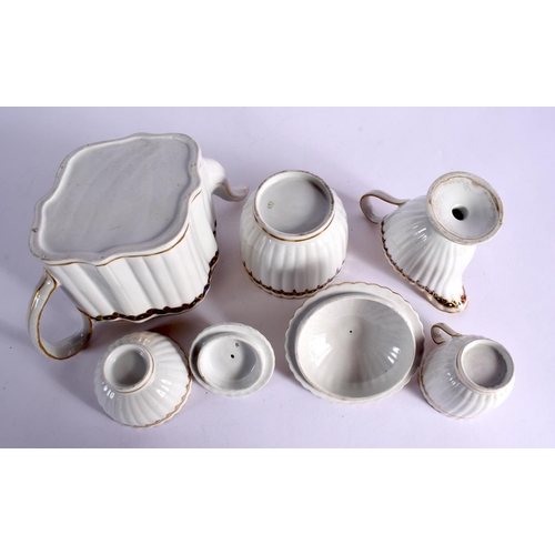 256 - LATE 18TH CENTURY NEW HALL FLUTED PART TEA SERVICE  PAINTED IN BLUE AND GILT WITH PATTERN `155'   CO... 
