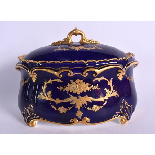 260 - ROYAL CROWN DERBY VASE AND COVER WITH BLUE GROUND DECORATED IN TWO TONE GILT  DATE MARK FOR 1899. 12... 