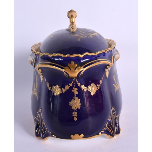 260 - ROYAL CROWN DERBY VASE AND COVER WITH BLUE GROUND DECORATED IN TWO TONE GILT  DATE MARK FOR 1899. 12... 