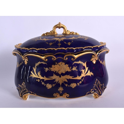 260 - ROYAL CROWN DERBY VASE AND COVER WITH BLUE GROUND DECORATED IN TWO TONE GILT  DATE MARK FOR 1899. 12... 