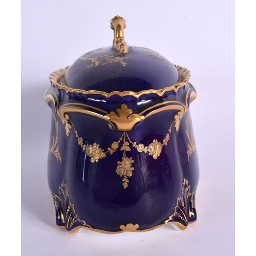 260 - ROYAL CROWN DERBY VASE AND COVER WITH BLUE GROUND DECORATED IN TWO TONE GILT  DATE MARK FOR 1899. 12... 