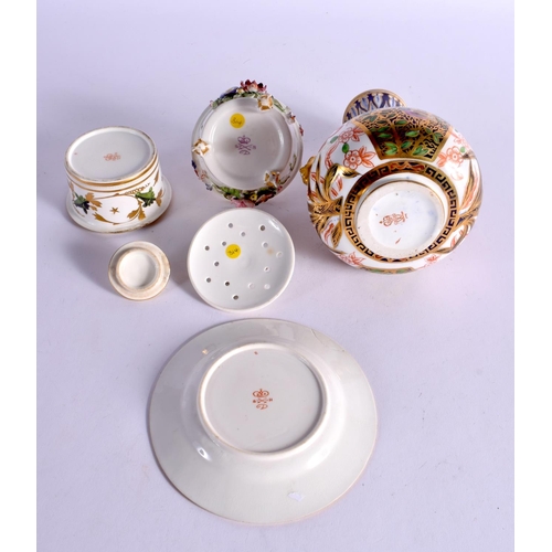 262 - LATE 19TH CENTURY CROWN DERBY IMARI TWO HANDLED VASE WITH MASK HEAD HANDLES  A DERBY INKWELL COVER A... 