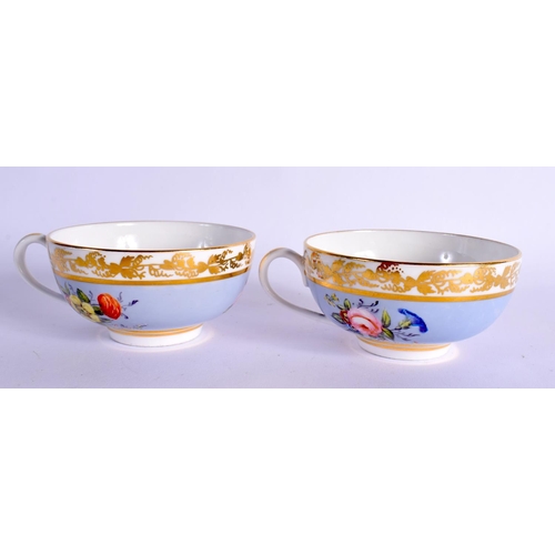 263 - LATE 19TH CENTURY DERBY KING STREET PAIR OF TEACUPS  SAUCERS AND  A SIDE PLATE PAINTED WITH THREE SP... 