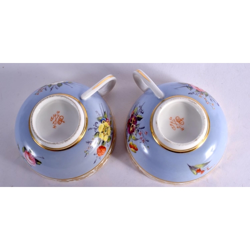 263 - LATE 19TH CENTURY DERBY KING STREET PAIR OF TEACUPS  SAUCERS AND  A SIDE PLATE PAINTED WITH THREE SP... 
