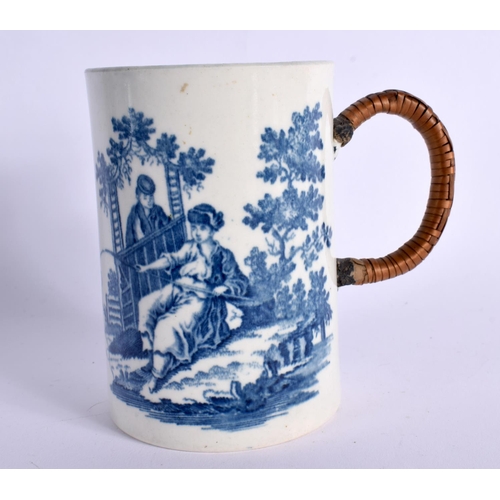 268 - 18TH CENTURY WORCESTER MUG WITH A LATE 18TH  EARLY 19TH CENTURY REPAIR TO HANDLE. 11.5cm High