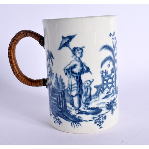 268 - 18TH CENTURY WORCESTER MUG WITH A LATE 18TH  EARLY 19TH CENTURY REPAIR TO HANDLE. 11.5cm High