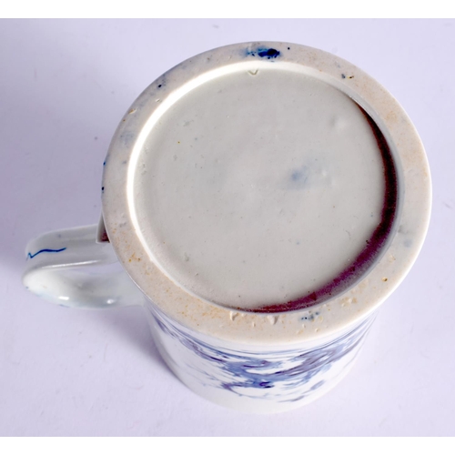 269 - 18TH CENTURY WORCESTER EARLY MUG OF SLIGHTLY WAISTED FORM PAINTED WITH THE PRUNUS ROOT PATTERN  WORK... 