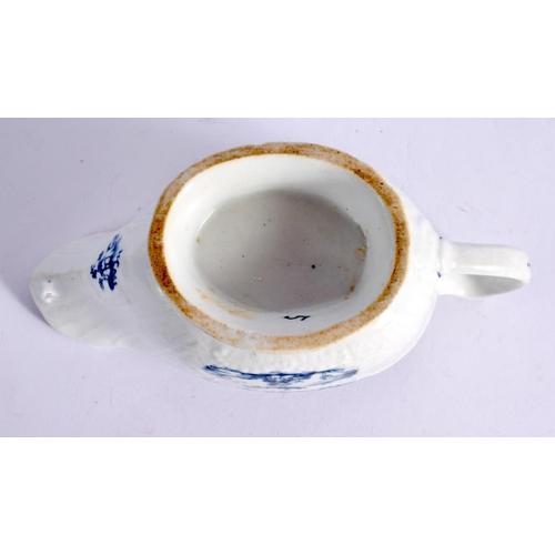 270 - 18TH CENTURY LOWESTOFT SAUCEBOAT PAINTED WITH A CHINESE LANDSCAPE IN WORCESTER STYLE  WORKMANÄS MARK... 