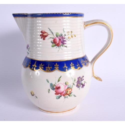 273 - 18TH CENTURY CHELSEA DERBY BARREL MOULDED JUG BY EDWARD WITHERS  BLUE MARK. 15cm High