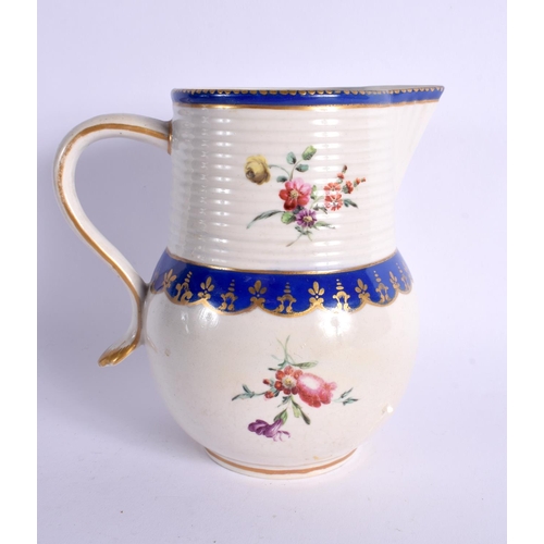 273 - 18TH CENTURY CHELSEA DERBY BARREL MOULDED JUG BY EDWARD WITHERS  BLUE MARK. 15cm High