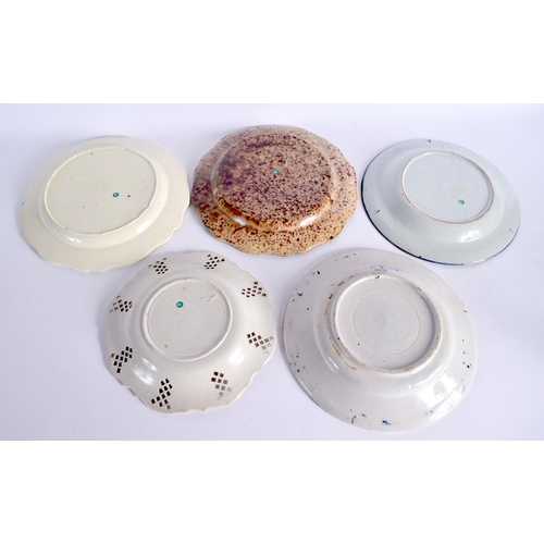 274 - 18TH CENTURY STAFFORDSHIRE SALT GLAZE PLATE PIERCED AND FOUR OTHER 18TH CENTURY POTTERY PLATE. 23.5c... 