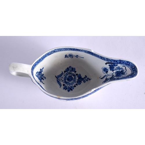276 - 18TH CENTURY DERBY SAUCEBOAT OF UNUSUAL SHAPE MOULDED WITH PANELS OF RAISED FLOWERS SURRONDED BY BAS... 