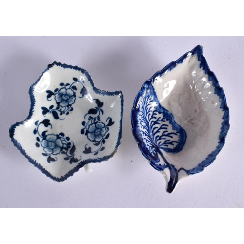 277 - 18TH CENTURY LIVERPOOL LEAF DISH WITH LEAF MOULDING AND ANOTHER LIVERPOOL LEAF DISH WITH THREE TRAIL... 