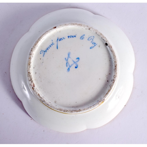 280 - 18TH CENTURY SEVRES SAUCER WITH TURQUOISE GROUND AND DENTIL GILDING WITH JEWELED DECORATION PERHAPS ... 