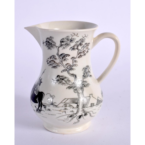 281 - 18TH CENTURY WORCESTER SPARROW BEAK JUG PENCILLED WITH BOY ON A BUFFALO. 8cm High