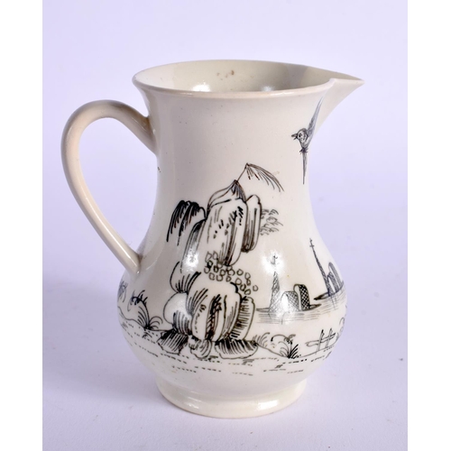 281 - 18TH CENTURY WORCESTER SPARROW BEAK JUG PENCILLED WITH BOY ON A BUFFALO. 8cm High