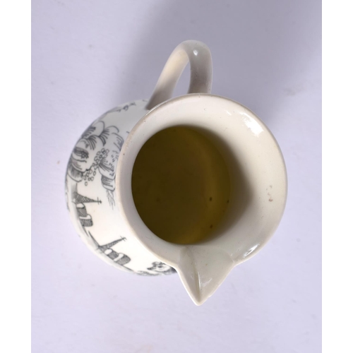 281 - 18TH CENTURY WORCESTER SPARROW BEAK JUG PENCILLED WITH BOY ON A BUFFALO. 8cm High