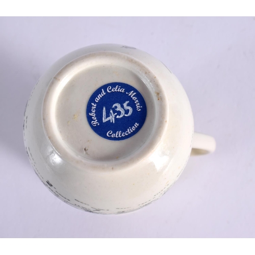 281 - 18TH CENTURY WORCESTER SPARROW BEAK JUG PENCILLED WITH BOY ON A BUFFALO. 8cm High