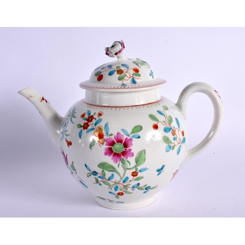 282 - 18TH CENTURY WORCESTER TEAPOT AND COVER ENAMELLED WITH FLOWERS UNDER A DOT  LINE AND LOOP BORDER. 15... 