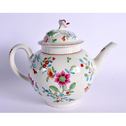282 - 18TH CENTURY WORCESTER TEAPOT AND COVER ENAMELLED WITH FLOWERS UNDER A DOT  LINE AND LOOP BORDER. 15... 