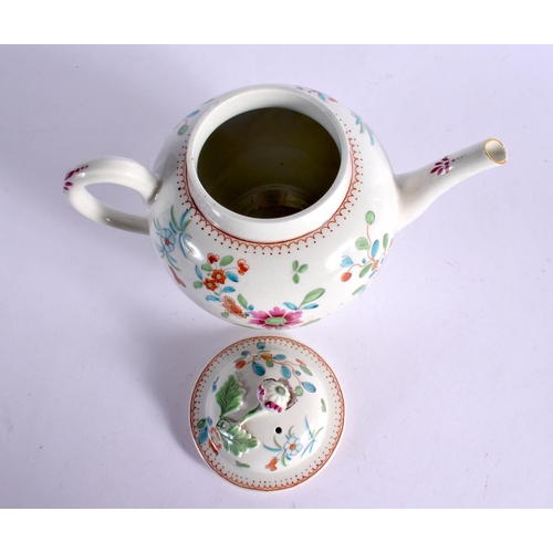 282 - 18TH CENTURY WORCESTER TEAPOT AND COVER ENAMELLED WITH FLOWERS UNDER A DOT  LINE AND LOOP BORDER. 15... 